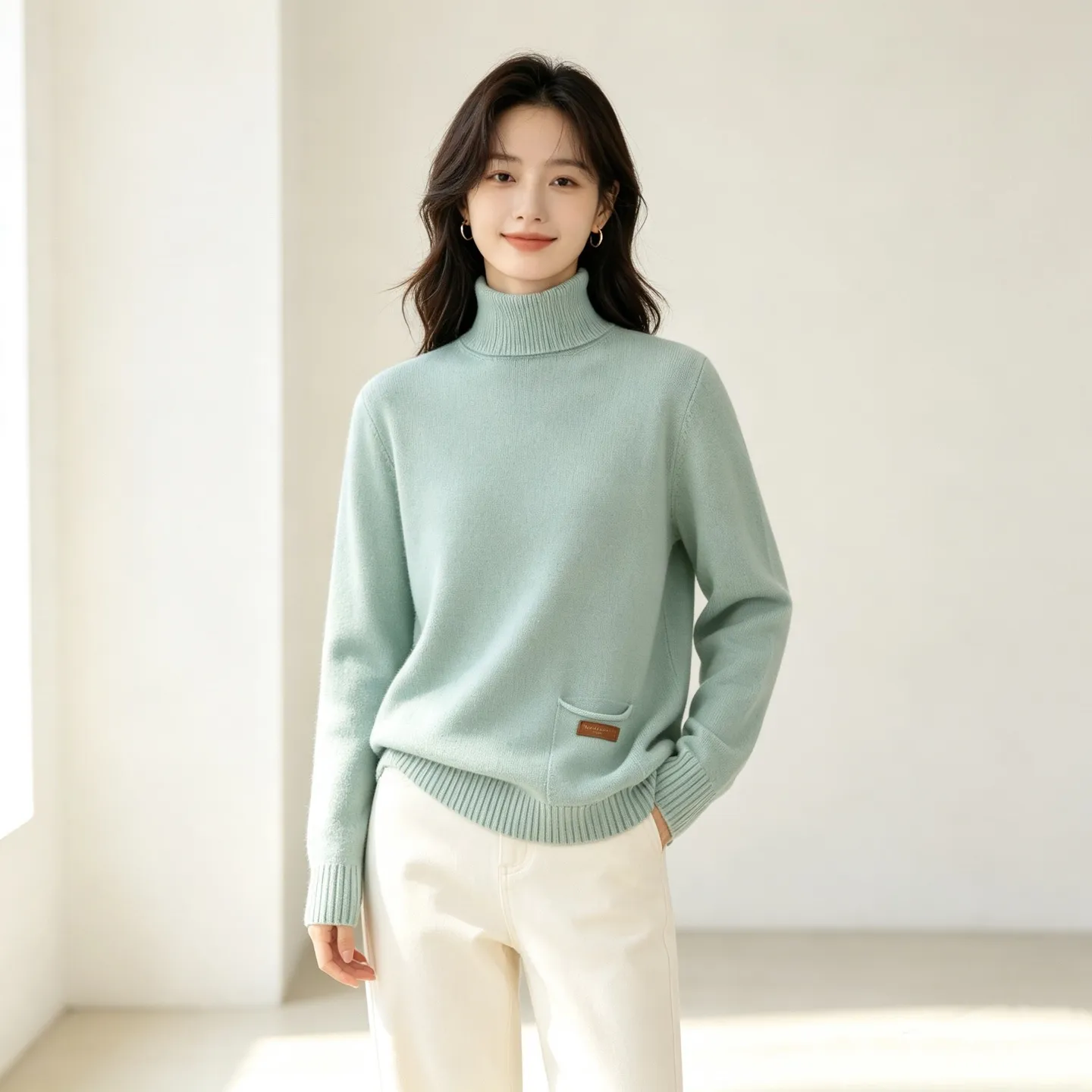 Louis Vuitton/Louis Vuitton pocket leather label turtleneck knitted sweater